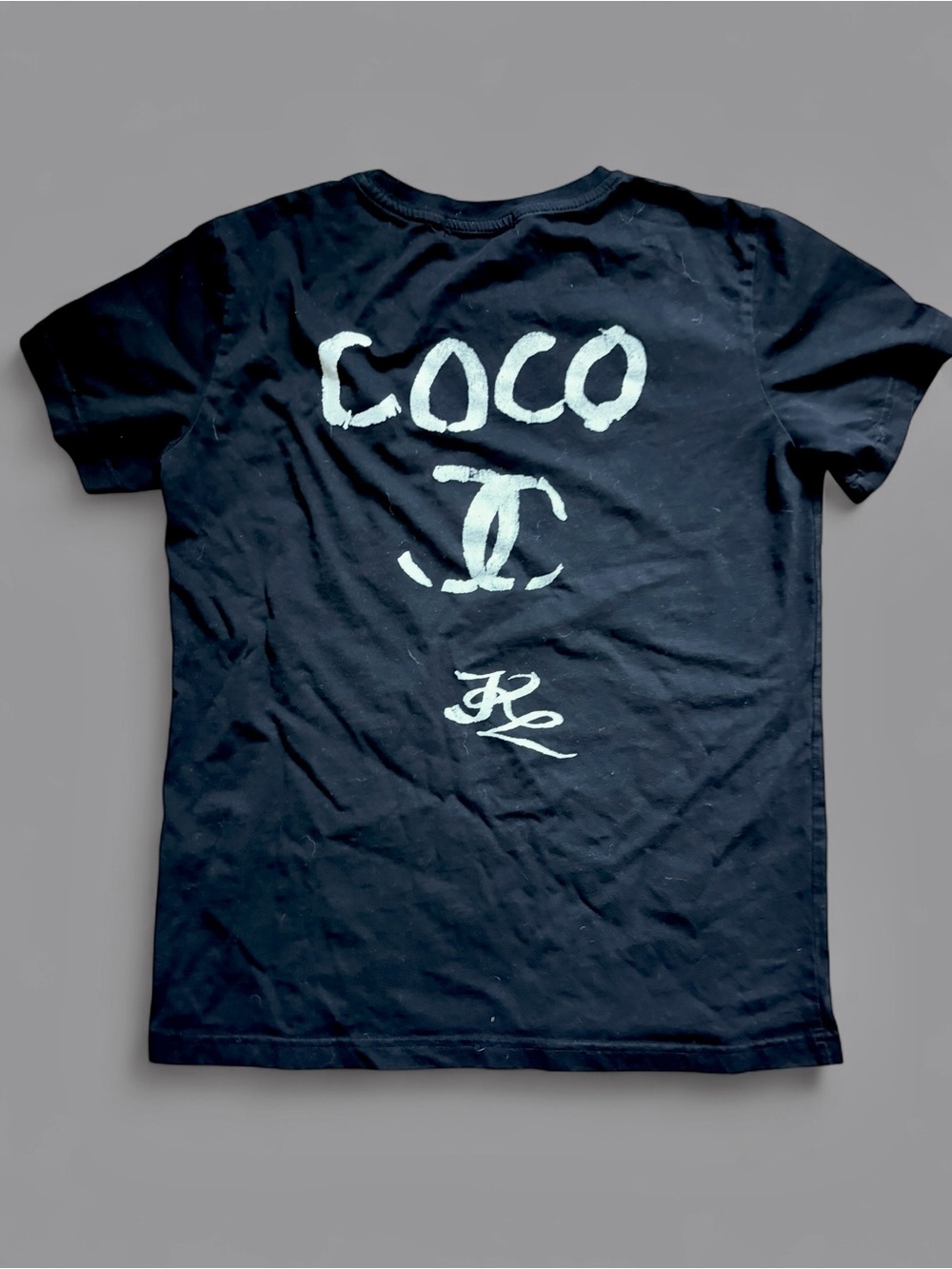 CHANEL Black Crewneck Logo Tee with White Care Tag - Picture 2 of 8